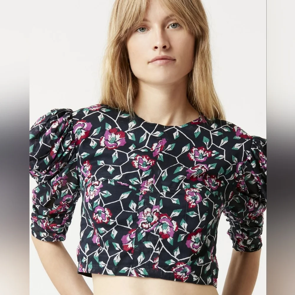 Isabel Marant Étoile Silva Floral Puff Sleeve Top NWT - Picture 2 of 10
